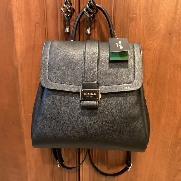 Kate Spade NY Nouveau Black Pebbled Leather Flap Bag/Purse/Backpack Medium Size - Picture 2 of 16